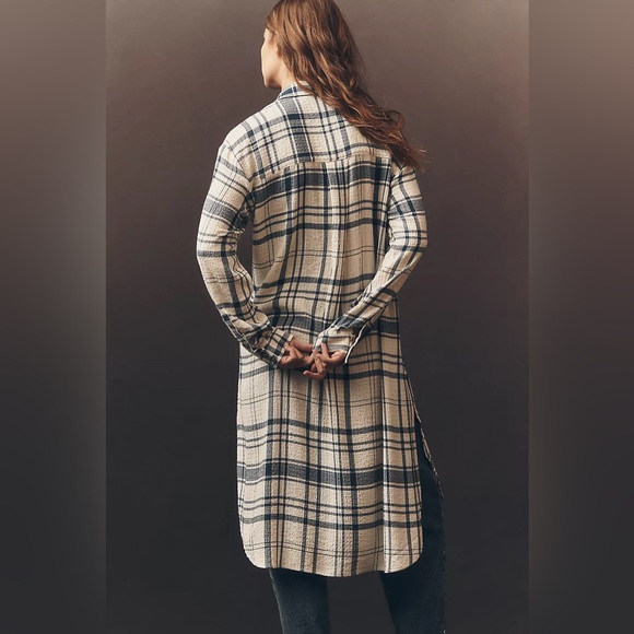 NWT Anthropologie Pilcro Side-Slit Maci Tunic Buttondown in Ivory Plaid, size L - Picture 3 of 12